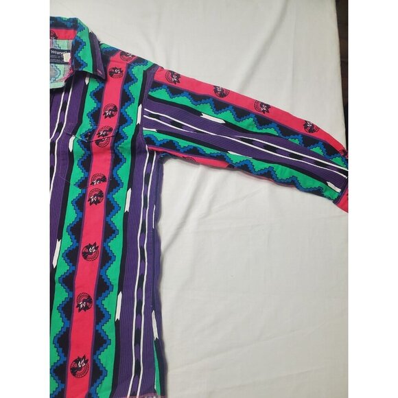 Wrangler Brushpopper Shirt Sz Xlong Tails 16.5-36 Striped Native American Aztec - Picture 3 of 16